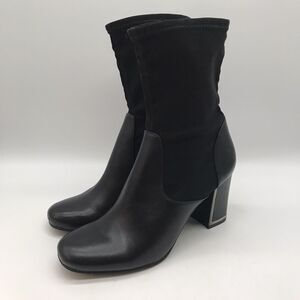 Karl Langerfeld Paris Karelle Women"s 8 Black Leather Elasticated Mid-Calf Boots